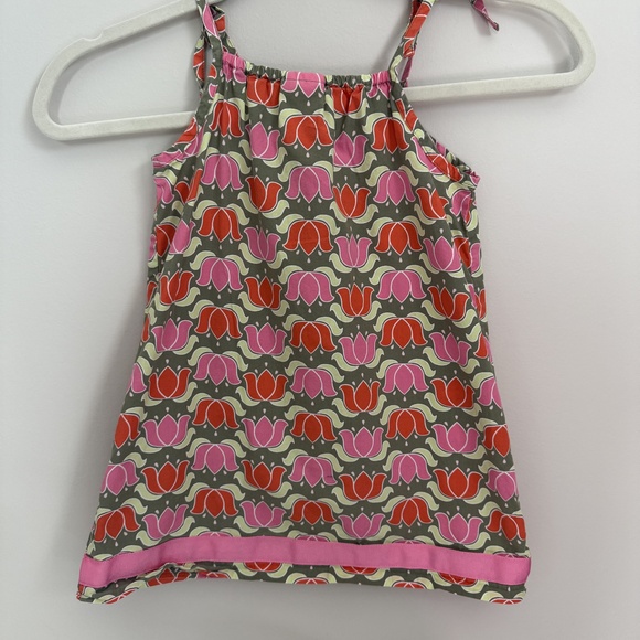 Hanna Andersson Size 90cm (3) Floral Green, Pink and Orange Tie-Shoulder Dress - Picture 3 of 4